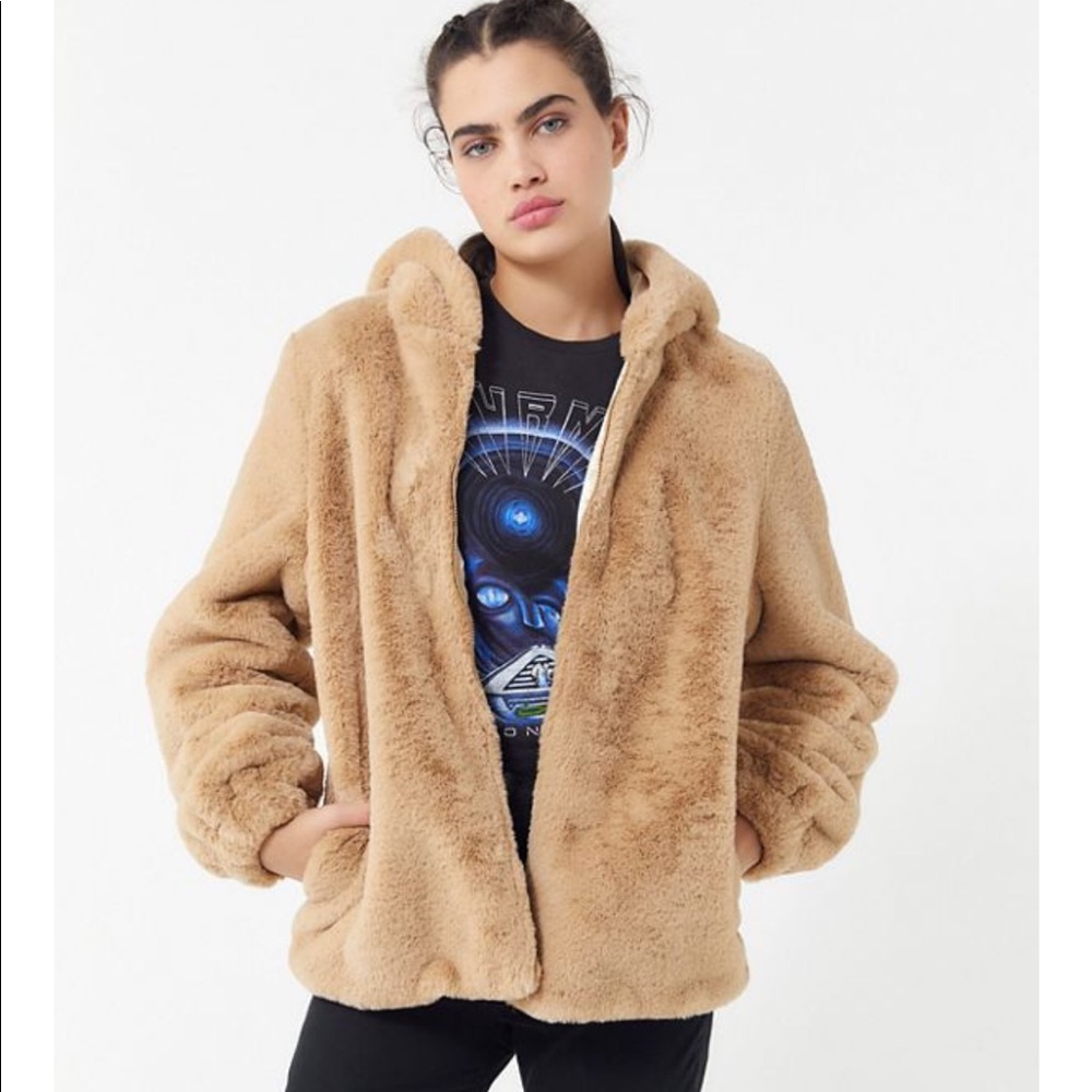 Urban Outfitters Faux fur hooded coat